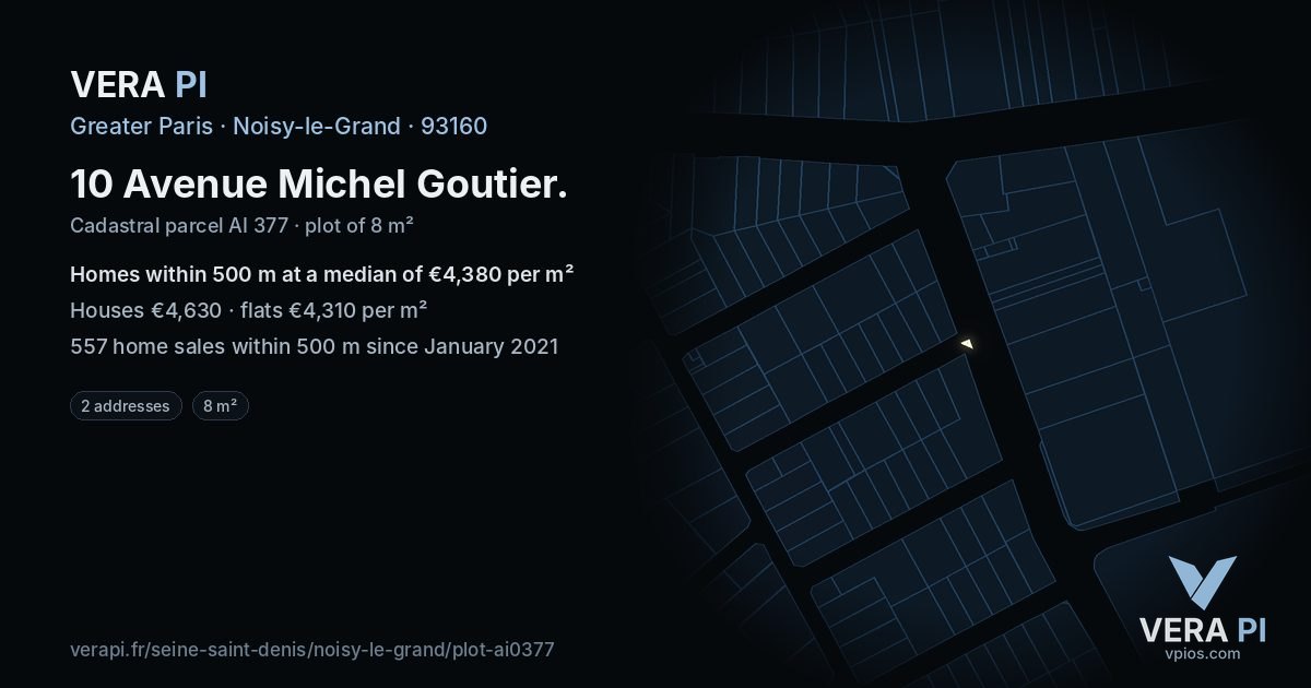 10 Avenue Michel Goutier, Noisy-le-Grand at night – the plot lit, the parcels around coloured by the prices near them