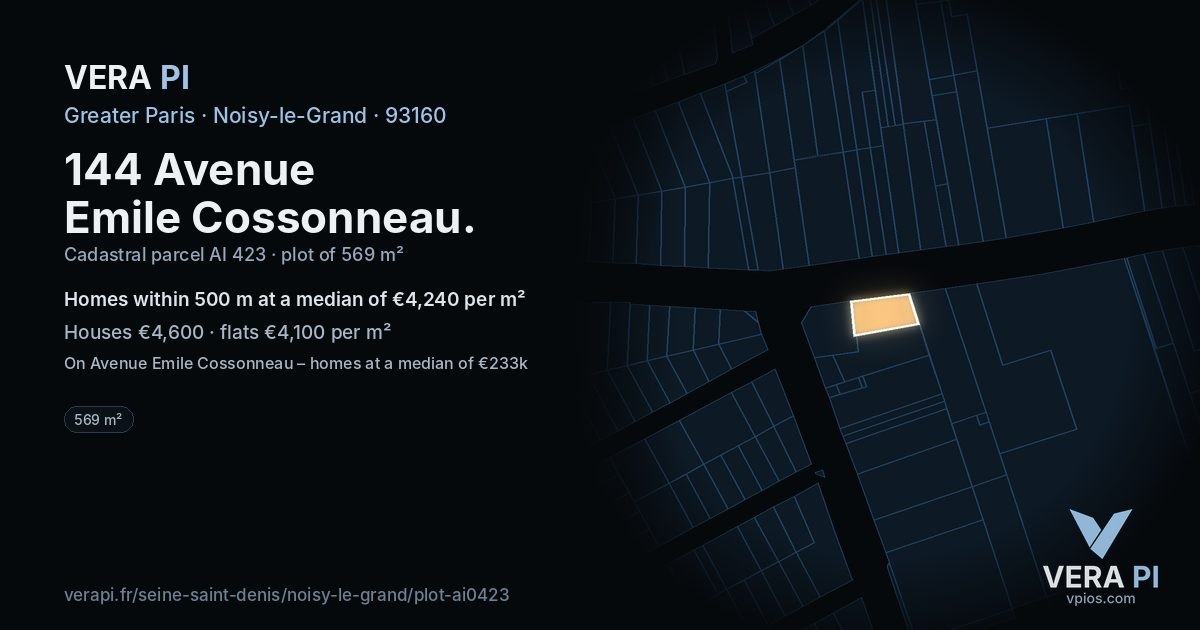 144 Avenue Emile Cossonneau, Noisy-le-Grand at night – the plot lit, the parcels around coloured by the prices near them