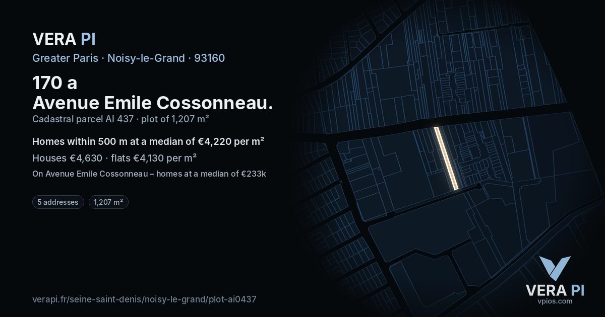 170 a Avenue Emile Cossonneau, Noisy-le-Grand at night – the plot lit, the parcels around coloured by the prices near them