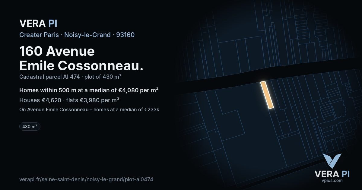 160 Avenue Emile Cossonneau, Noisy-le-Grand at night – the plot lit, the parcels around coloured by the prices near them