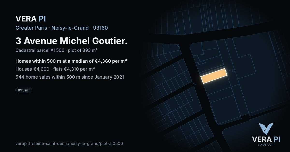 3 Avenue Michel Goutier, Noisy-le-Grand at night – the plot lit, the parcels around coloured by the prices near them