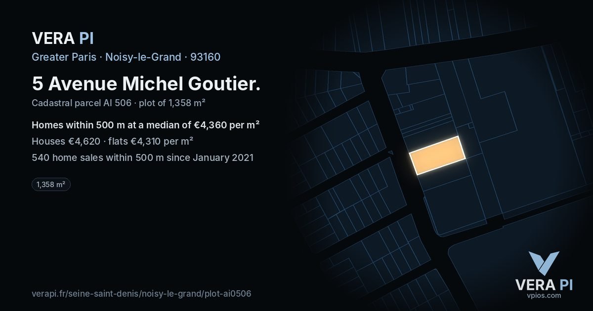5 Avenue Michel Goutier, Noisy-le-Grand at night – the plot lit, the parcels around coloured by the prices near them