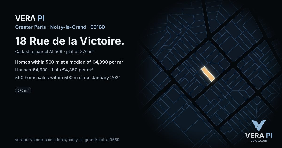18 Rue de la Victoire, Noisy-le-Grand at night – the plot lit, the parcels around coloured by the prices near them