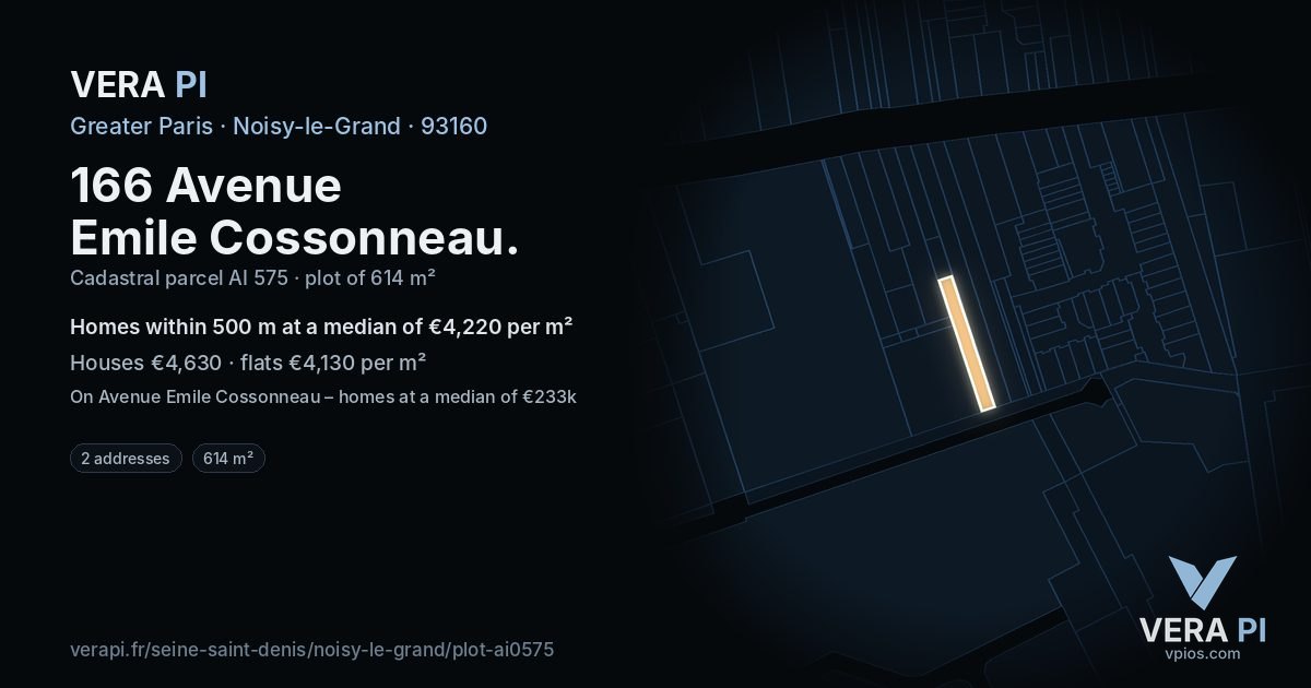 166 Avenue Emile Cossonneau, Noisy-le-Grand at night – the plot lit, the parcels around coloured by the prices near them