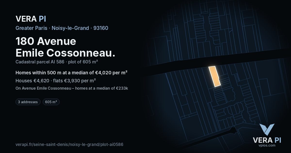 180 Avenue Emile Cossonneau, Noisy-le-Grand at night – the plot lit, the parcels around coloured by the prices near them