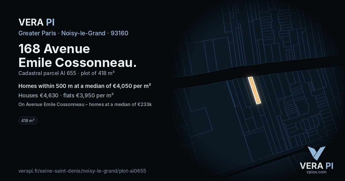 168 Avenue Emile Cossonneau, Noisy-le-Grand at night – the plot lit, the parcels around coloured by the prices near them