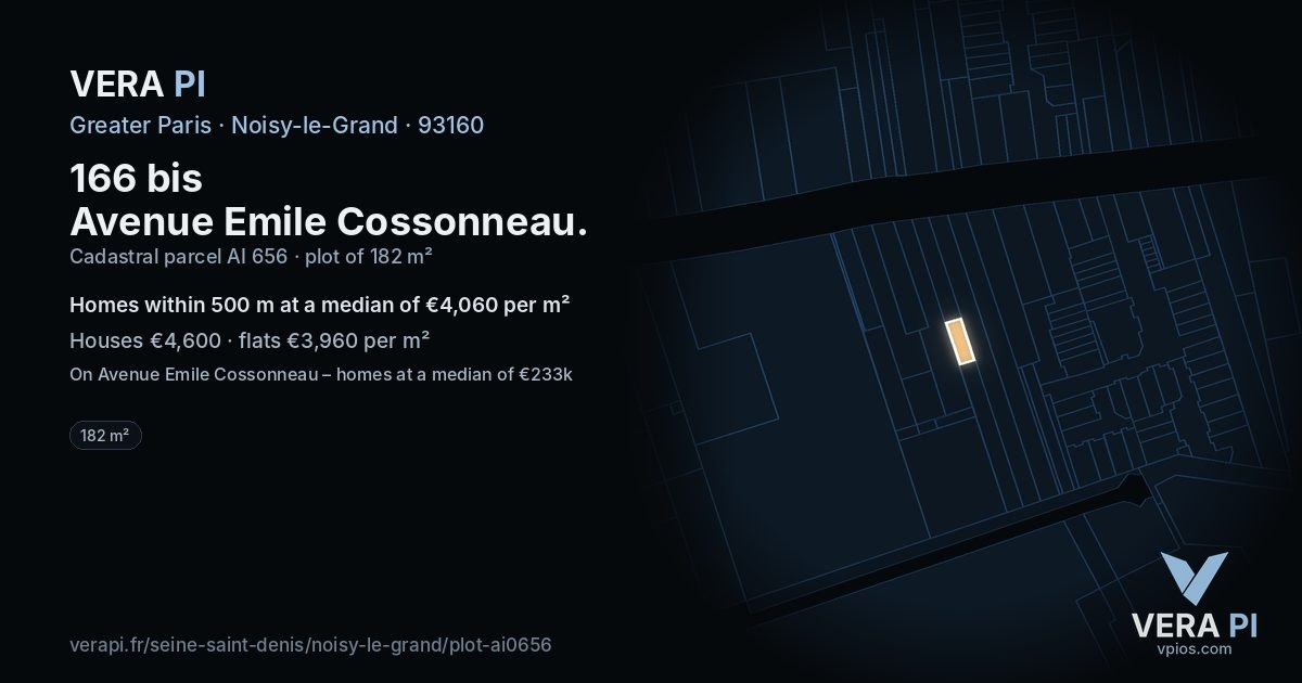 166 bis Avenue Emile Cossonneau, Noisy-le-Grand at night – the plot lit, the parcels around coloured by the prices near them