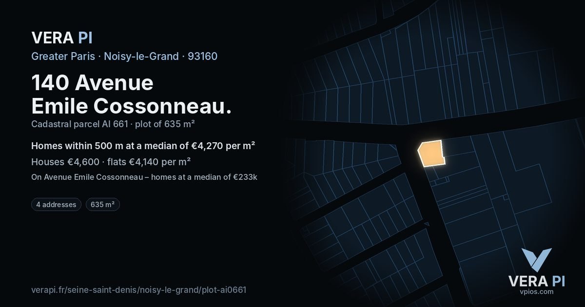 140 Avenue Emile Cossonneau, Noisy-le-Grand at night – the plot lit, the parcels around coloured by the prices near them