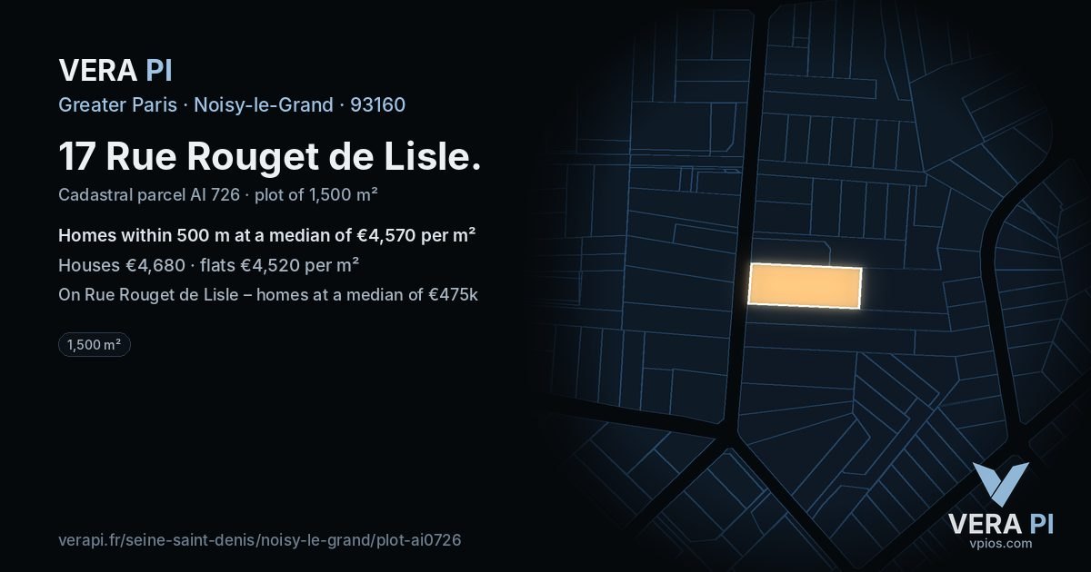 17 Rue Rouget de Lisle, Noisy-le-Grand at night – the plot lit, the parcels around coloured by the prices near them