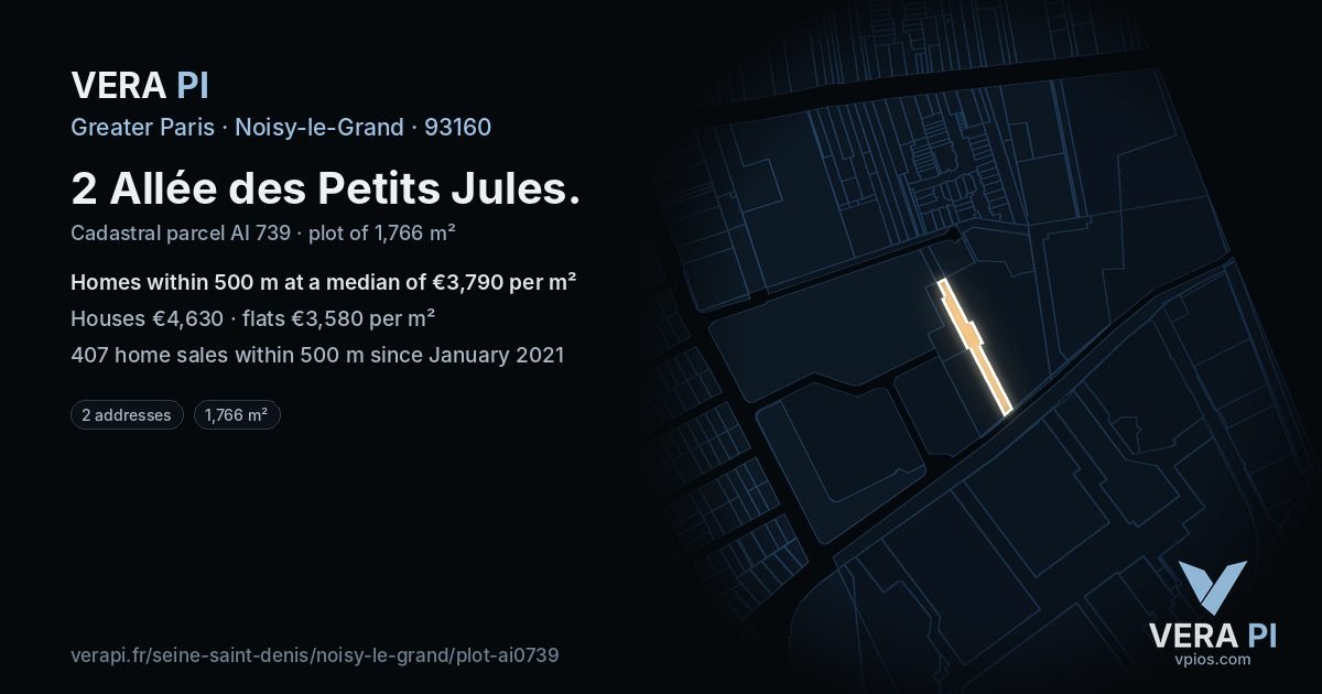 2 Allée des Petits Jules, Noisy-le-Grand at night – the plot lit, the parcels around coloured by the prices near them