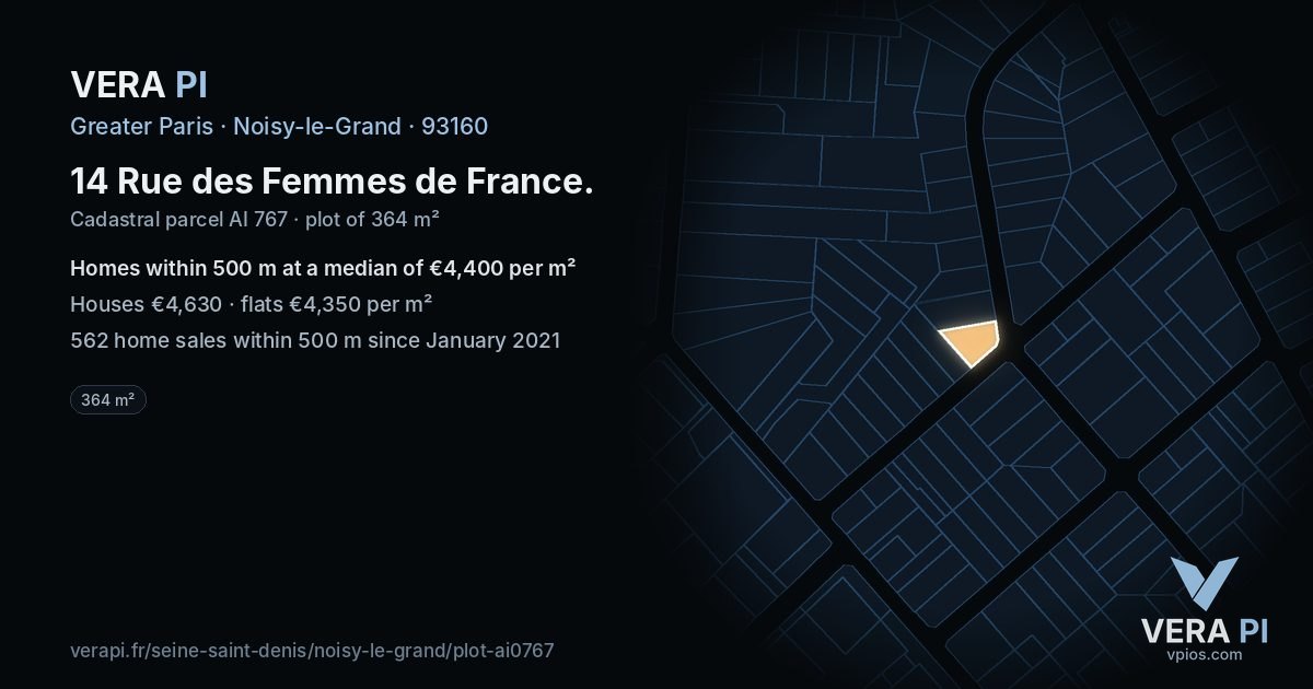 14 Rue des Femmes de France, Noisy-le-Grand at night – the plot lit, the parcels around coloured by the prices near them