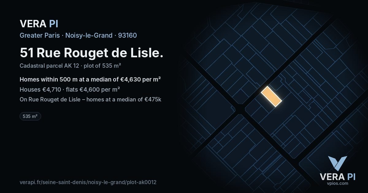 51 Rue Rouget de Lisle, Noisy-le-Grand at night – the plot lit, the parcels around coloured by the prices near them