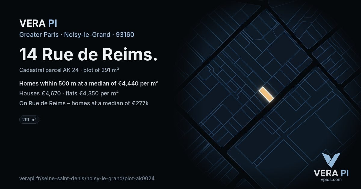 14 Rue de Reims, Noisy-le-Grand at night – the plot lit, the parcels around coloured by the prices near them