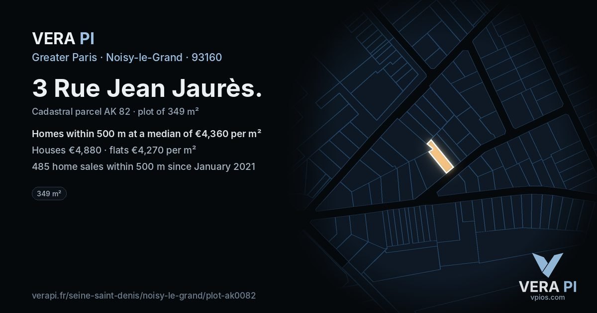3 Rue Jean Jaurès, Noisy-le-Grand at night – the plot lit, the parcels around coloured by the prices near them