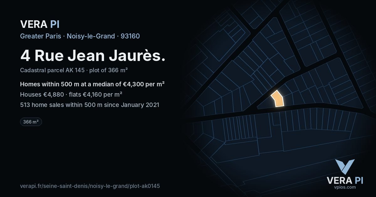 4 Rue Jean Jaurès, Noisy-le-Grand at night – the plot lit, the parcels around coloured by the prices near them
