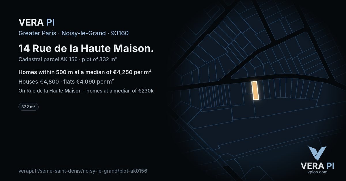 14 Rue de la Haute Maison, Noisy-le-Grand at night – the plot lit, the parcels around coloured by the prices near them