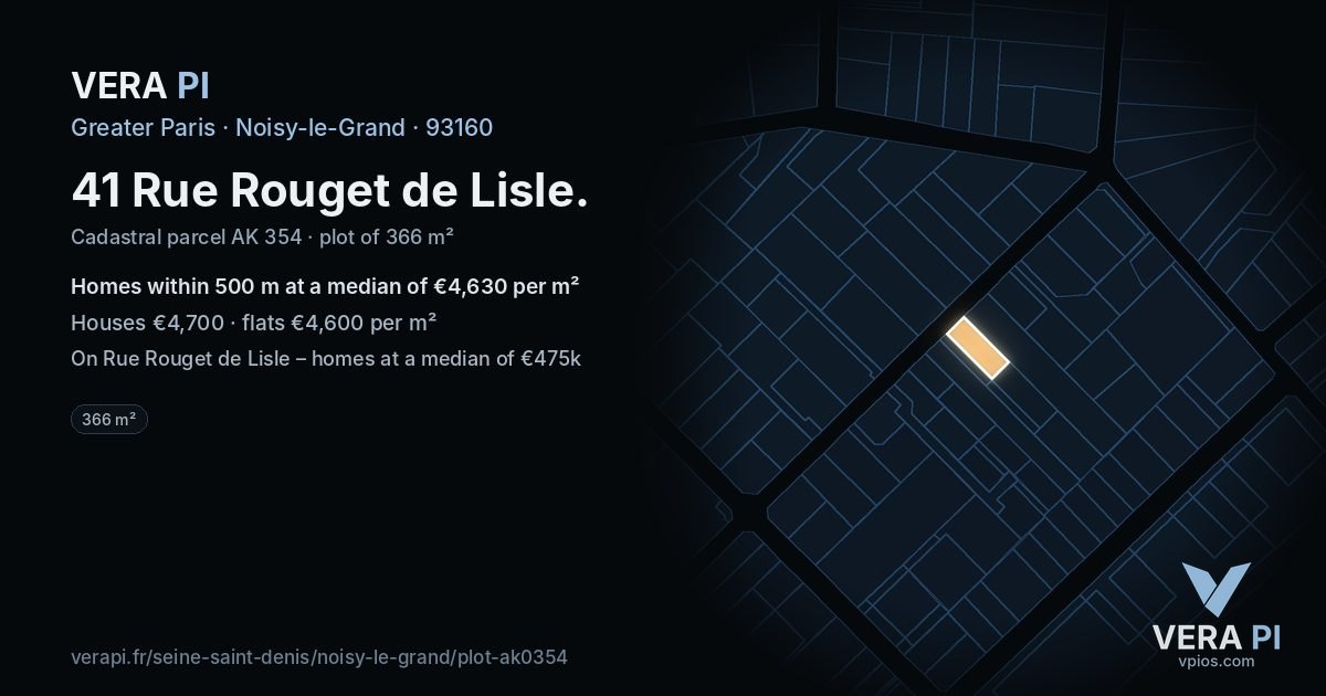 41 Rue Rouget de Lisle, Noisy-le-Grand at night – the plot lit, the parcels around coloured by the prices near them