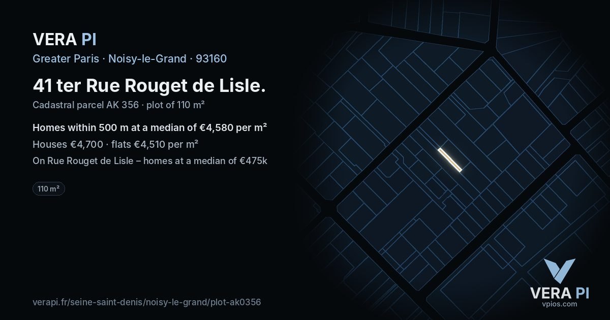 41 ter Rue Rouget de Lisle, Noisy-le-Grand at night – the plot lit, the parcels around coloured by the prices near them