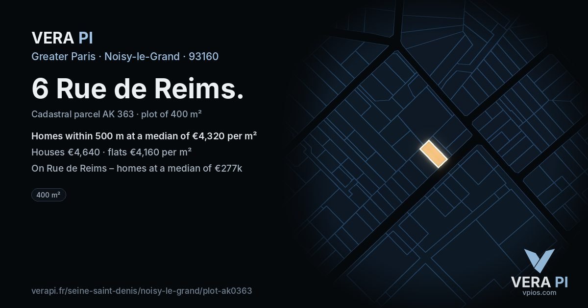 6 Rue de Reims, Noisy-le-Grand at night – the plot lit, the parcels around coloured by the prices near them
