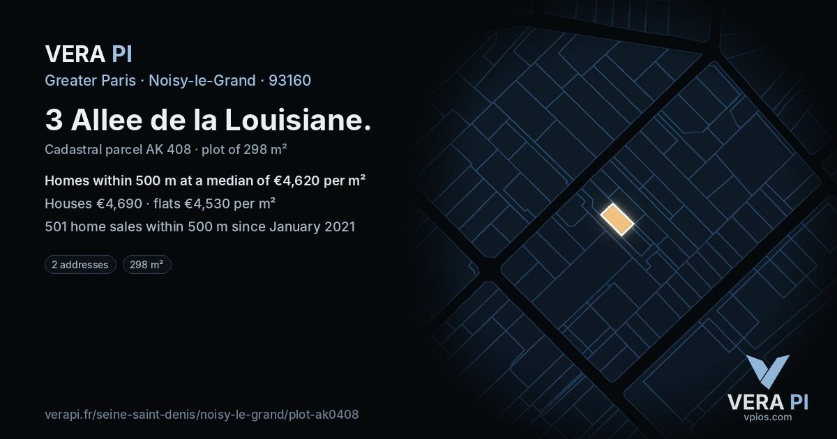 3 Allee de la Louisiane, Noisy-le-Grand at night – the plot lit, the parcels around coloured by the prices near them