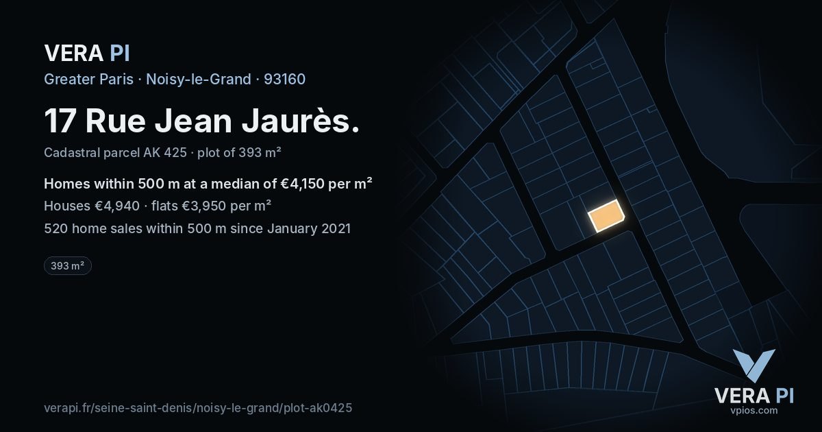 17 Rue Jean Jaurès, Noisy-le-Grand at night – the plot lit, the parcels around coloured by the prices near them