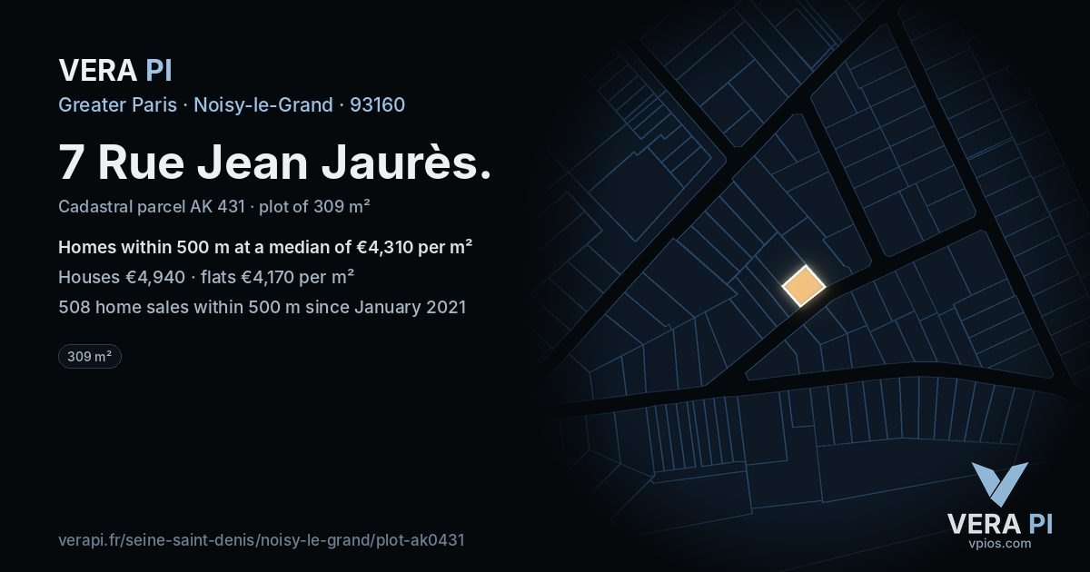 7 Rue Jean Jaurès, Noisy-le-Grand at night – the plot lit, the parcels around coloured by the prices near them