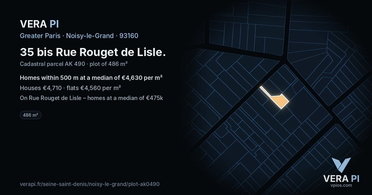 35 bis Rue Rouget de Lisle, Noisy-le-Grand at night – the plot lit, the parcels around coloured by the prices near them