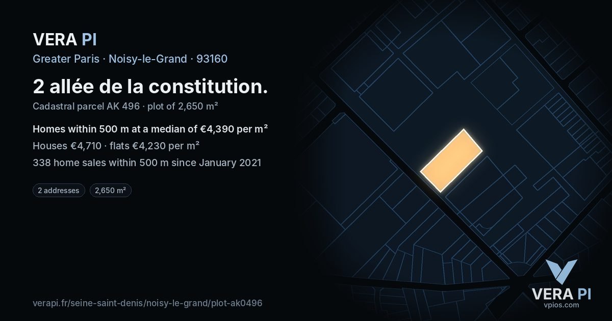 2 allée de la constitution, Noisy-le-Grand at night – the plot lit, the parcels around coloured by the prices near them