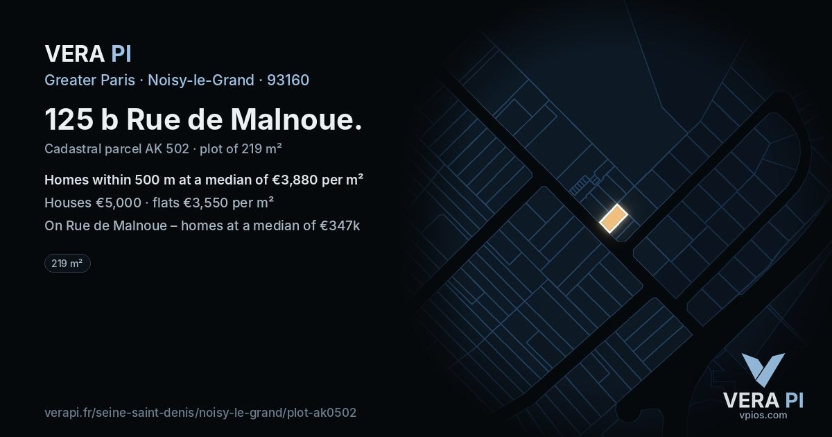 125 b Rue de Malnoue, Noisy-le-Grand at night – the plot lit, the parcels around coloured by the prices near them