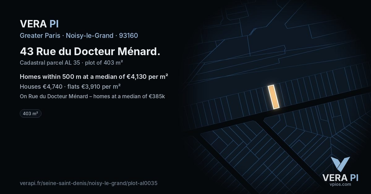43 Rue du Docteur Ménard, Noisy-le-Grand at night – the plot lit, the parcels around coloured by the prices near them