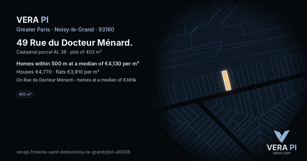 49 Rue du Docteur Ménard, Noisy-le-Grand at night – the plot lit, the parcels around coloured by the prices near them
