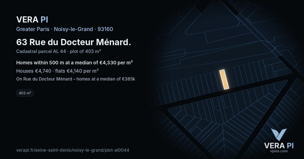 63 Rue du Docteur Ménard, Noisy-le-Grand at night – the plot lit, the parcels around coloured by the prices near them