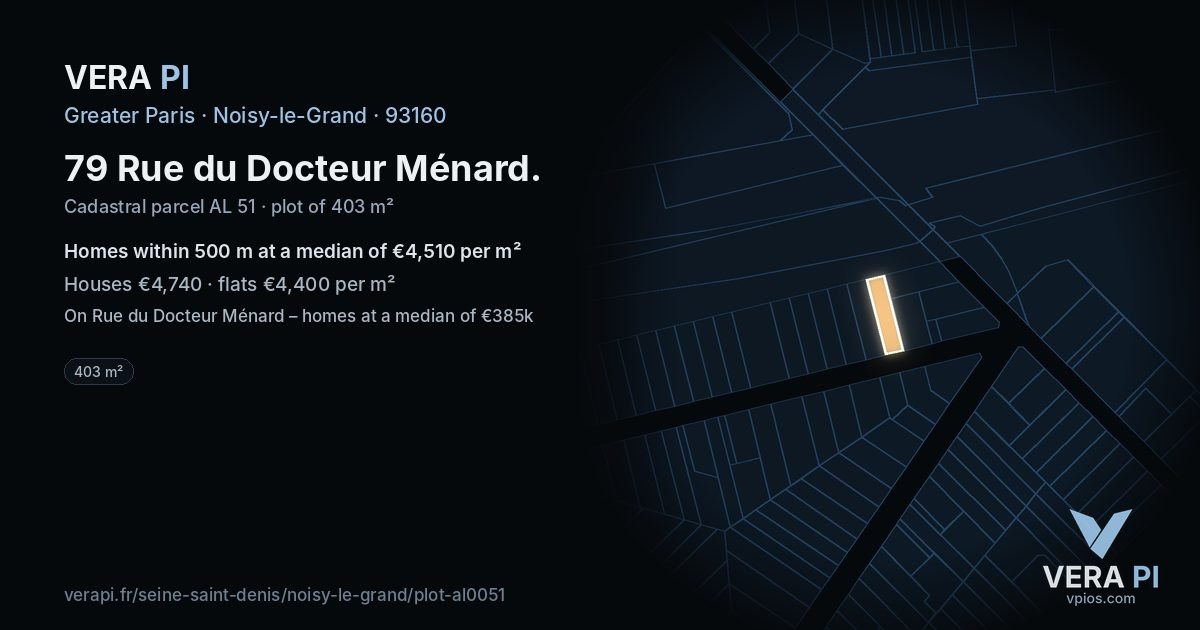 79 Rue du Docteur Ménard, Noisy-le-Grand at night – the plot lit, the parcels around coloured by the prices near them