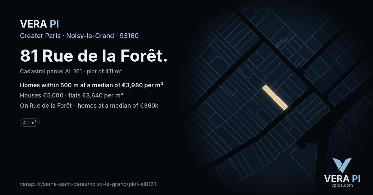 81 Rue de la Forêt, Noisy-le-Grand at night – the plot lit, the parcels around coloured by the prices near them