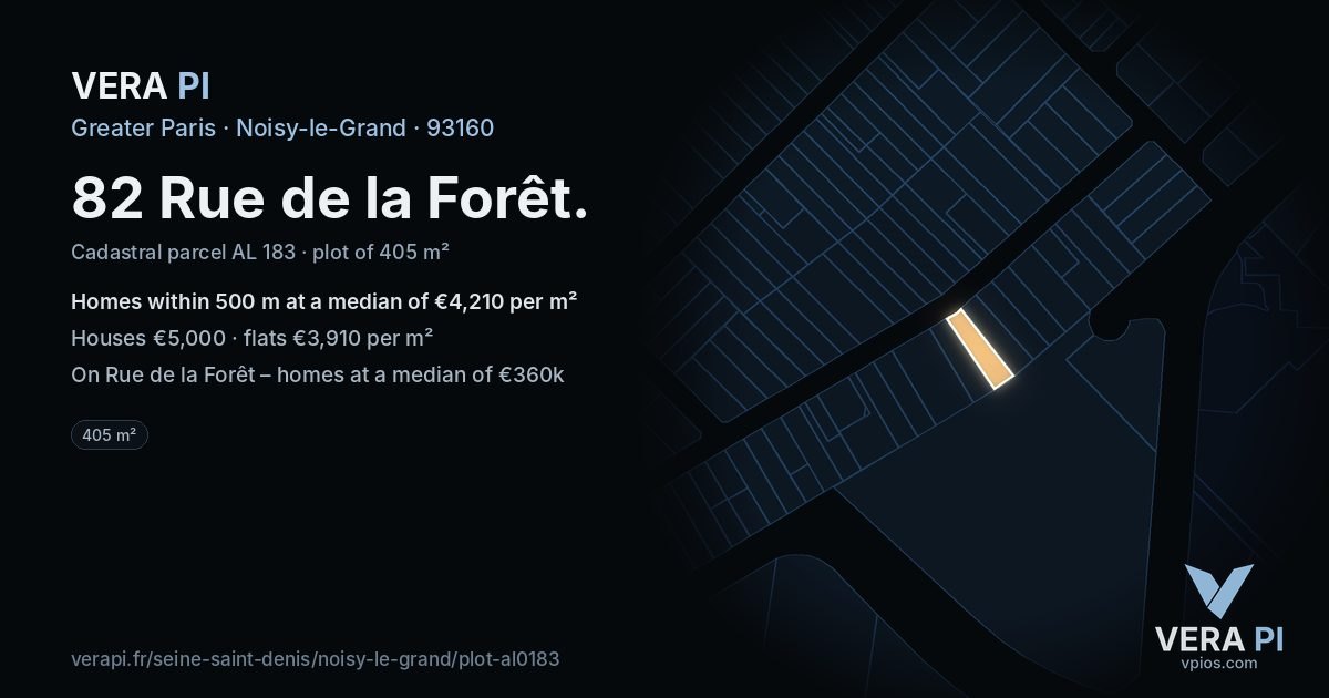 82 Rue de la Forêt, Noisy-le-Grand at night – the plot lit, the parcels around coloured by the prices near them