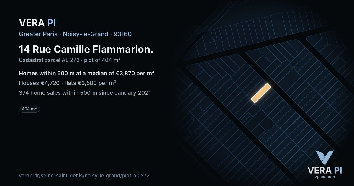14 Rue Camille Flammarion, Noisy-le-Grand at night – the plot lit, the parcels around coloured by the prices near them