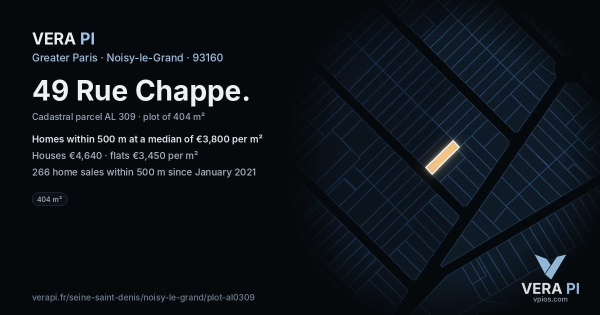49 Rue Chappe, Noisy-le-Grand at night – the plot lit, the parcels around coloured by the prices near them