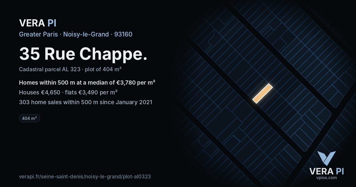 35 Rue Chappe, Noisy-le-Grand at night – the plot lit, the parcels around coloured by the prices near them