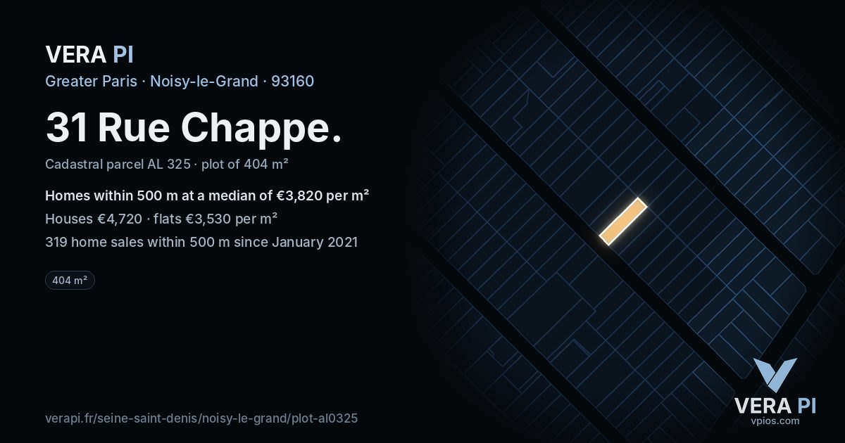 31 Rue Chappe, Noisy-le-Grand at night – the plot lit, the parcels around coloured by the prices near them