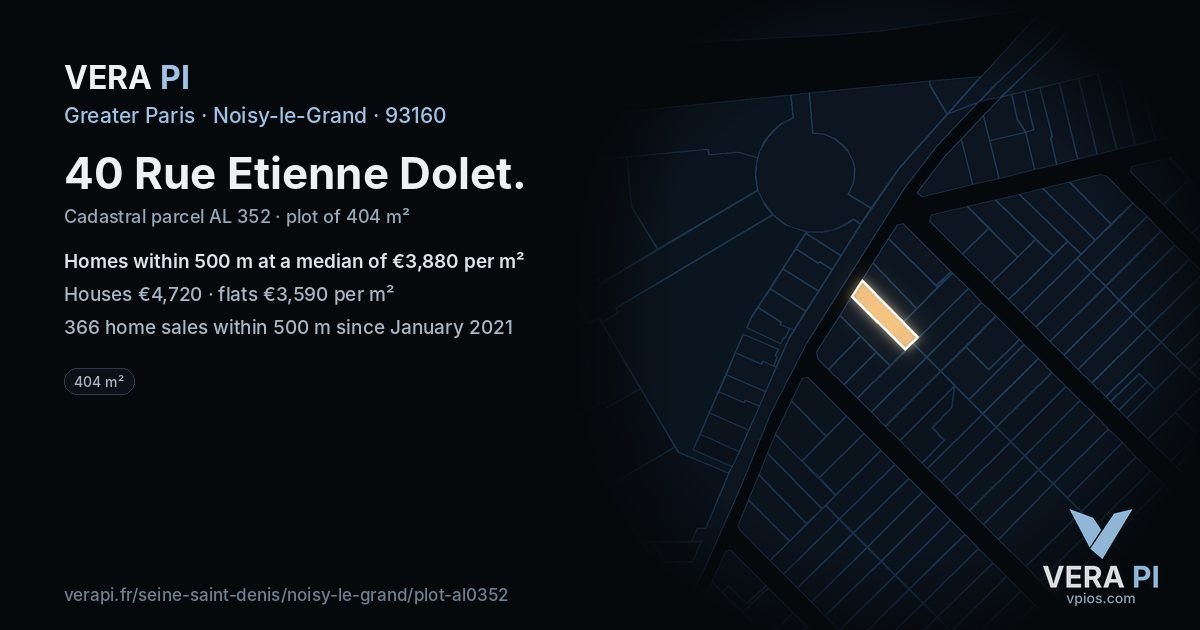 40 Rue Etienne Dolet, Noisy-le-Grand at night – the plot lit, the parcels around coloured by the prices near them