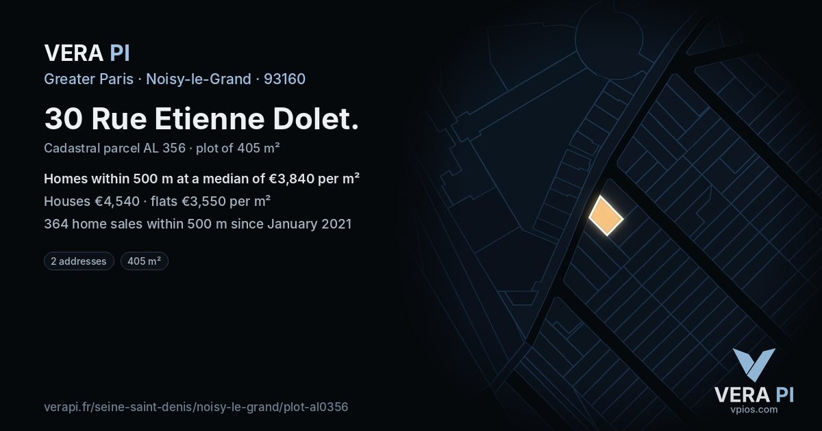 30 Rue Etienne Dolet, Noisy-le-Grand at night – the plot lit, the parcels around coloured by the prices near them