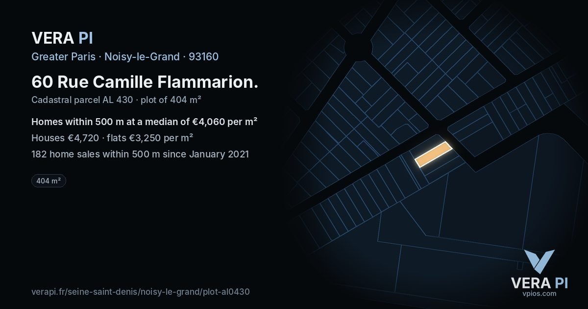 60 Rue Camille Flammarion, Noisy-le-Grand at night – the plot lit, the parcels around coloured by the prices near them