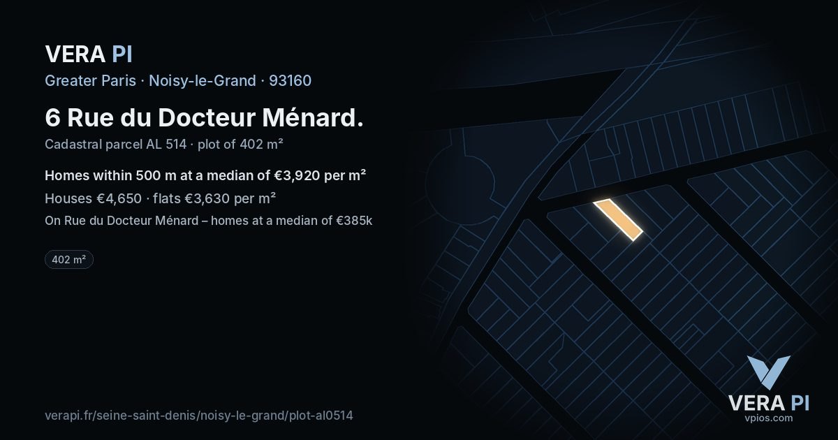 6 Rue du Docteur Ménard, Noisy-le-Grand at night – the plot lit, the parcels around coloured by the prices near them