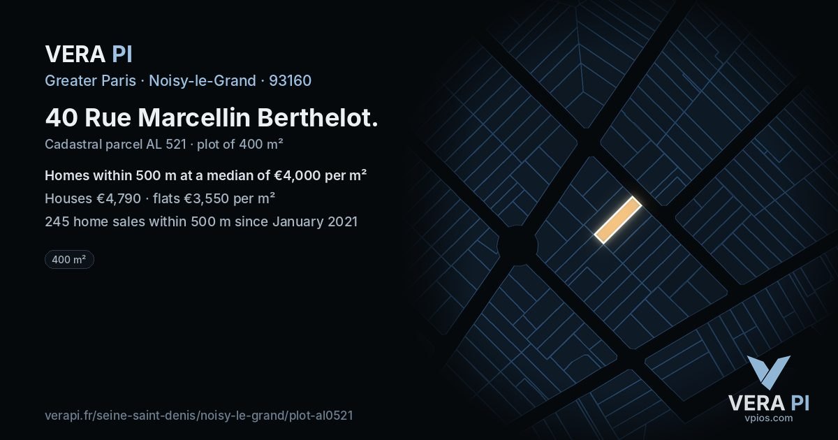40 Rue Marcellin Berthelot, Noisy-le-Grand at night – the plot lit, the parcels around coloured by the prices near them