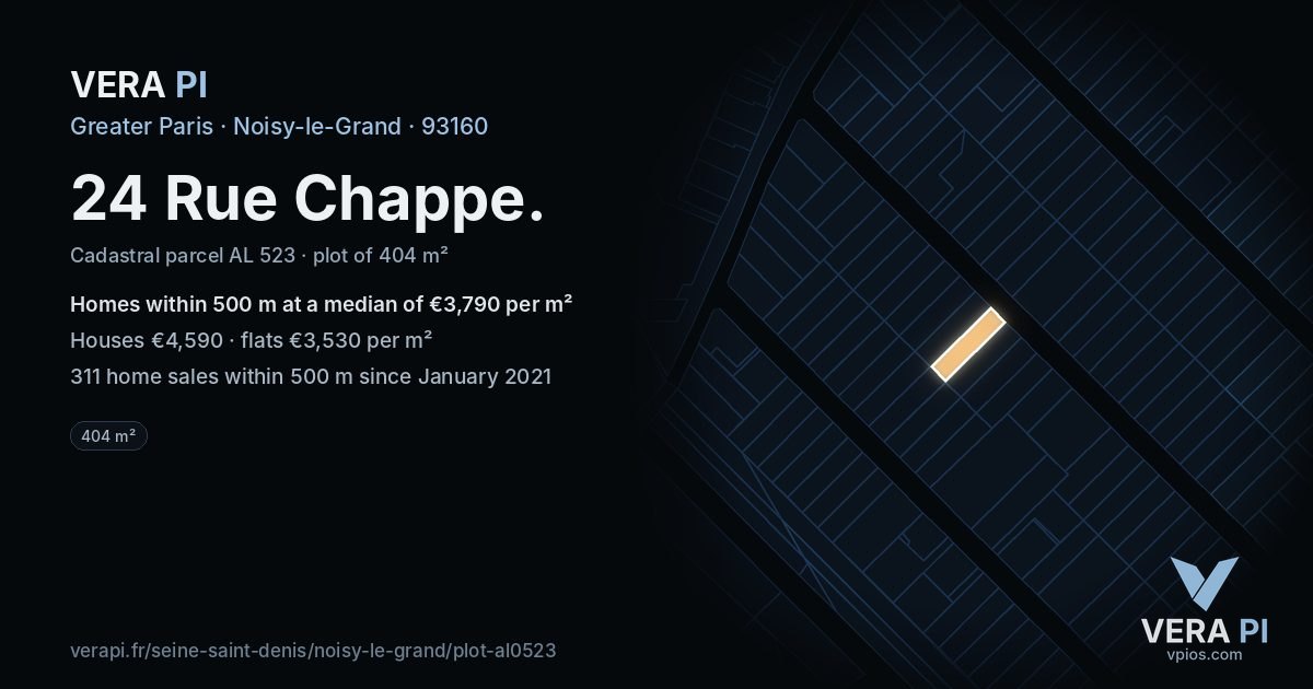 24 Rue Chappe, Noisy-le-Grand at night – the plot lit, the parcels around coloured by the prices near them