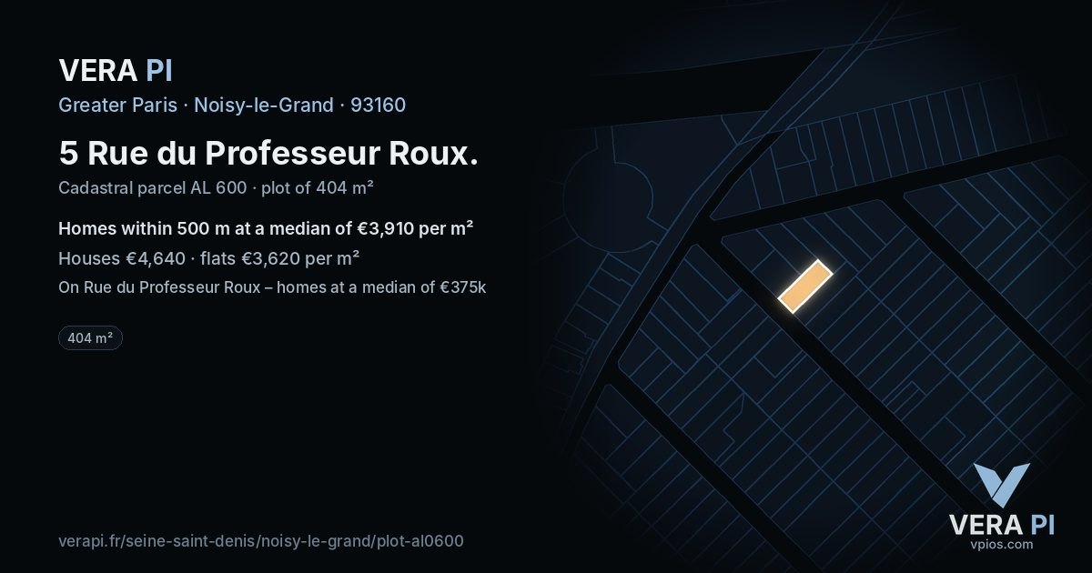 5 Rue du Professeur Roux, Noisy-le-Grand at night – the plot lit, the parcels around coloured by the prices near them