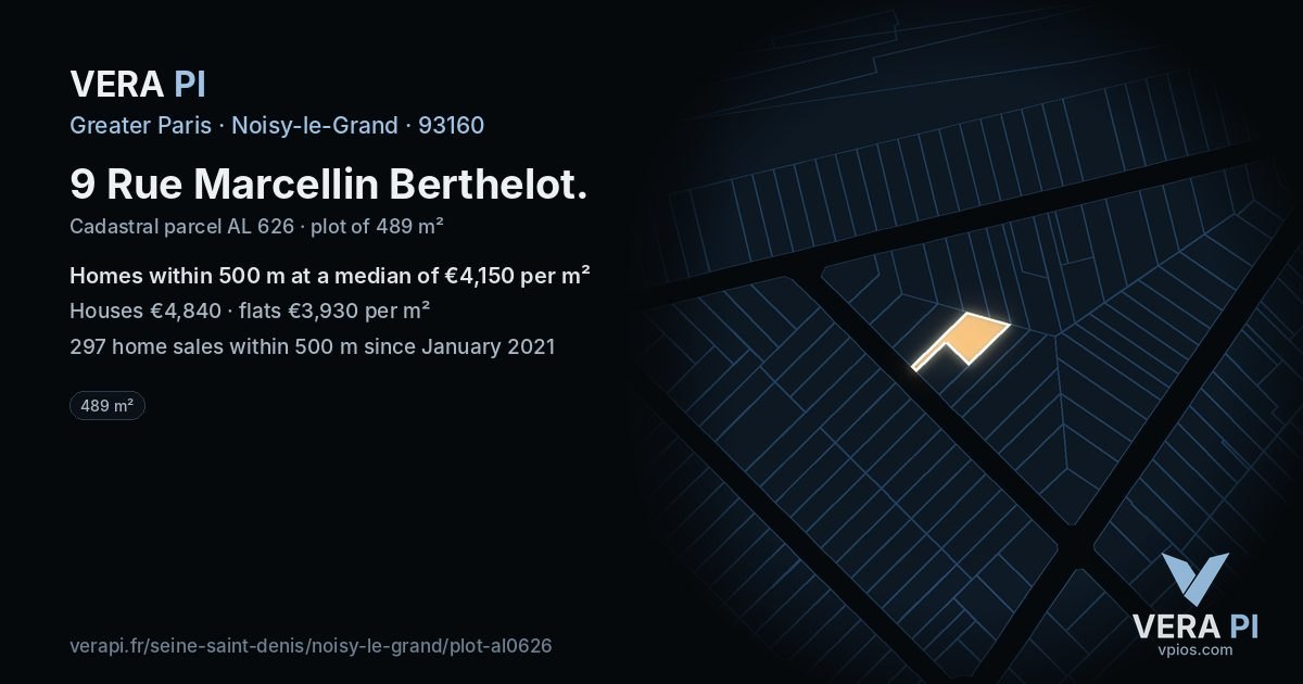 9 Rue Marcellin Berthelot, Noisy-le-Grand at night – the plot lit, the parcels around coloured by the prices near them