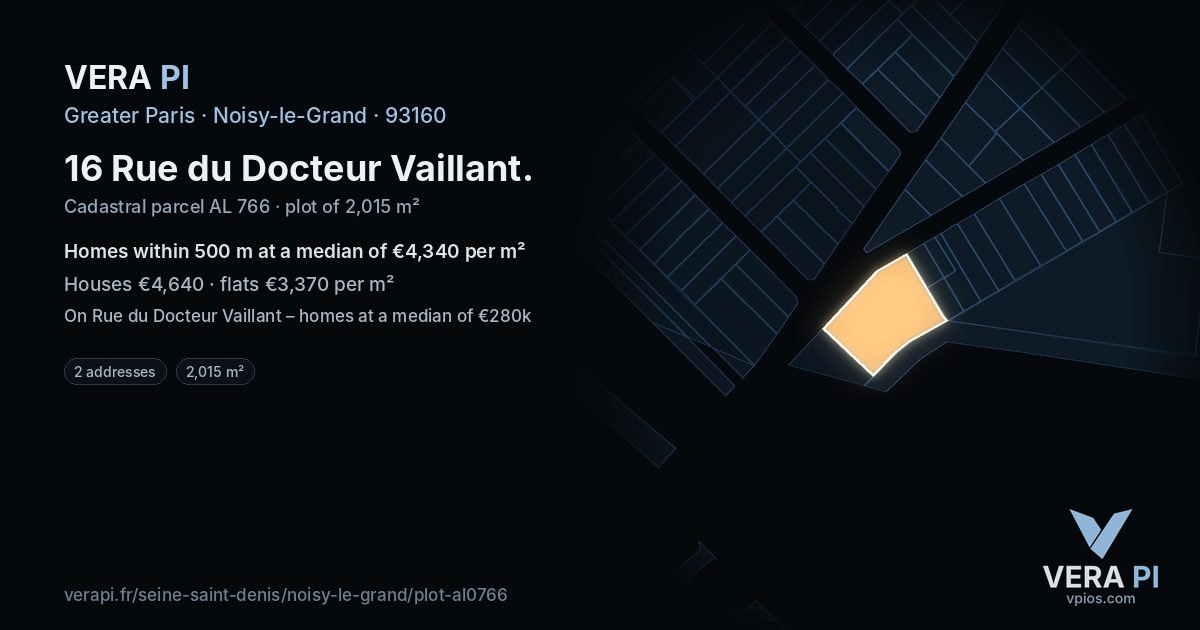 16 Rue du Docteur Vaillant, Noisy-le-Grand at night – the plot lit, the parcels around coloured by the prices near them