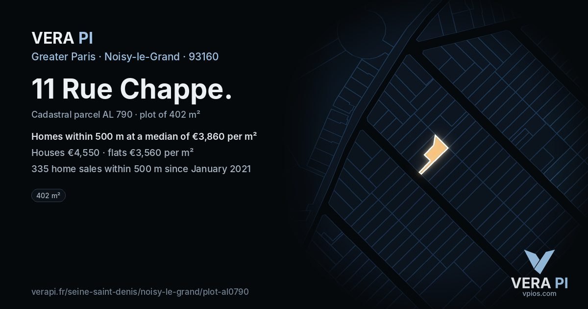11 Rue Chappe, Noisy-le-Grand at night – the plot lit, the parcels around coloured by the prices near them