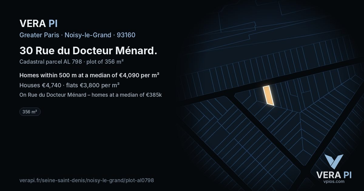 30 Rue du Docteur Ménard, Noisy-le-Grand at night – the plot lit, the parcels around coloured by the prices near them